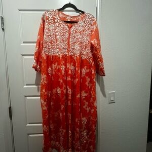 Floral Orange chickankari  Women's Dress